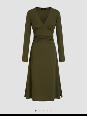 Cider Olive Green V-Neck Long Sleeve V-NECK RUCHED SPLIT MAXI DRESS size XSmall